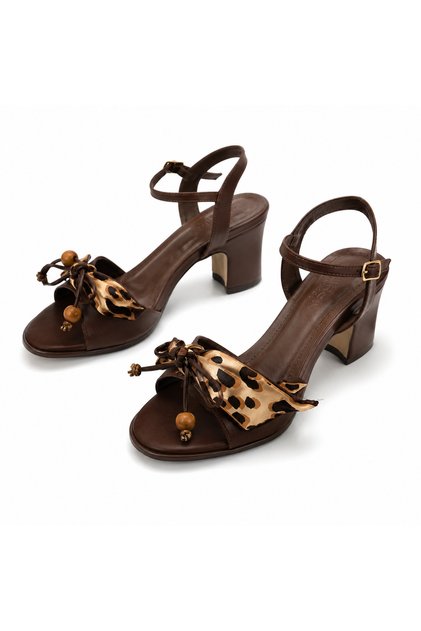 Women's Suede Look Bow Detailed Thick Heeled Ankle Strap Evening Dress Sandals