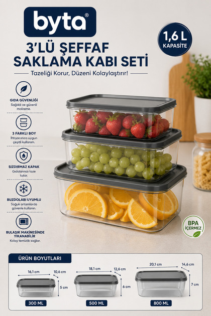 3-Piece Rectangular Food Storage Container Set 300 ml + 500 ml + 800 ml Bpa Free Transparent Storage Container with Lid Refrigerator Compatible Mixed Colors Sent