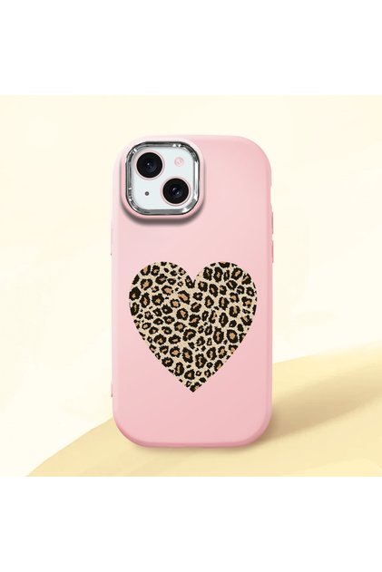 iPhone 15 Compatible Case with Camera Protector Pink Silicone Couple Phone Case with Heart Pattern