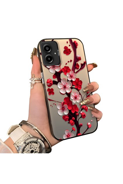 Samsung Galaxy A06 Compatible Silicone Edge Hard Back Case Couple Phone Case with Floral Pattern