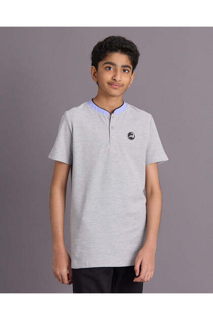 Senior Boys Grey Mandarin Collar Polo