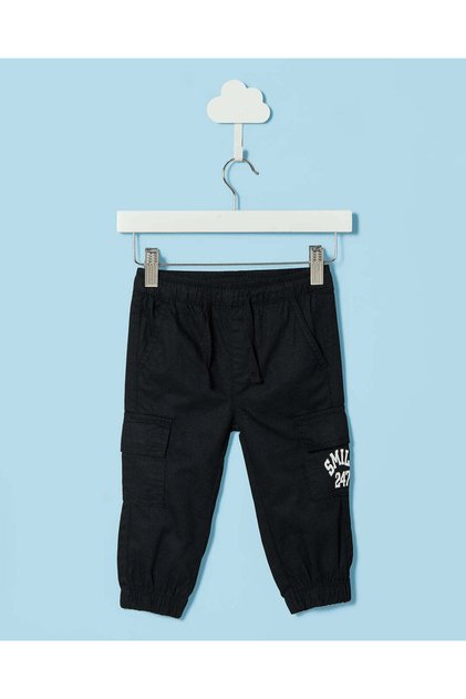 Infant Boys Black Printed Active Pants