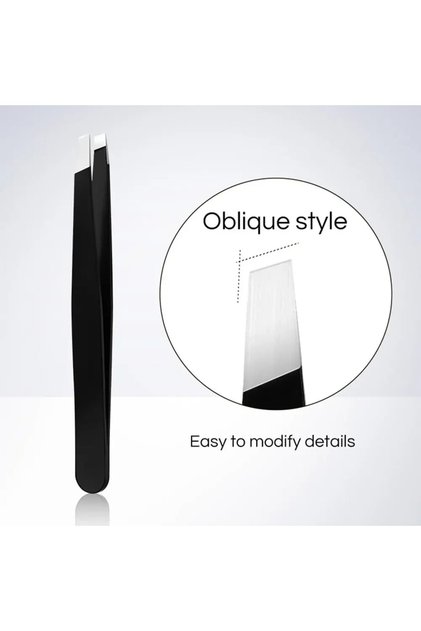 Oblique Stainless Steel Black Eyebrow Tweezer with Slant and Flat Point Beauty Tools for Eyelash Twe