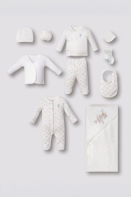 Embroidered Baby Girl Cute Hearts White Hospital Release Set of 10 Usb3200-C-V1