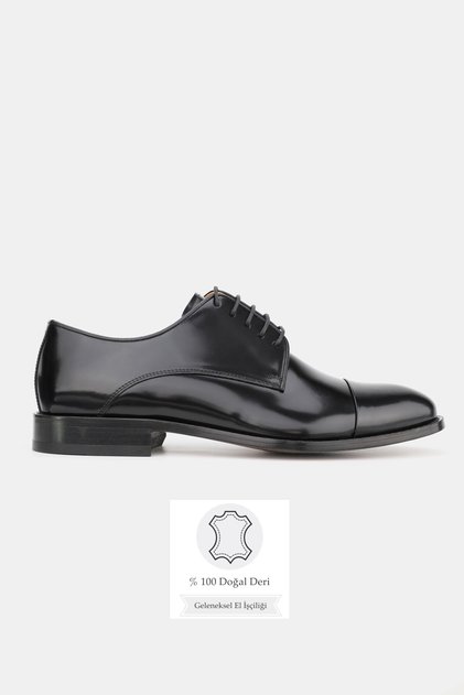 Men's Black Genuine Natural Leather Leather Sole Lace-Up Daily Shoes