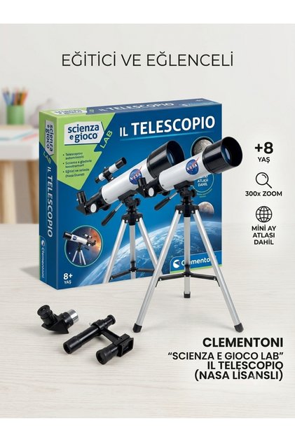 NASA Lisanslı Teleskop Seti - Çocuklar İçin Profesyonel Eğitici Astronomi Oyuncağı - 300 Metre Zoom, Tripod, Keşif Rehberi - +8 Yaş