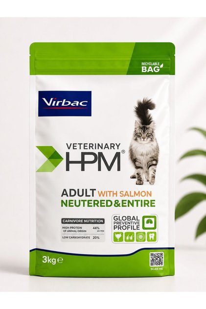 Veterinary HPM Cat Adult With Salmon Neutered & Entire Somonlu Kısırlaştırılmış Yetişkin Kedi Maması – 3 kg