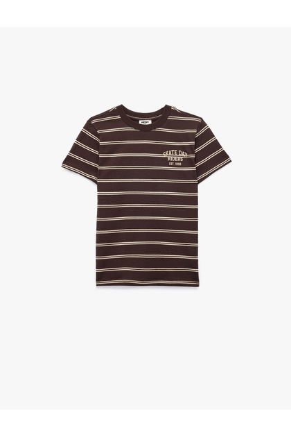 Cotton Crew Neck Short Sleeve Striped T-Shirt