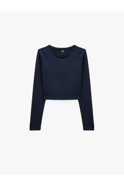 Slim Fit Crew Neck Long Sleeve Crop Sports T-Shirt