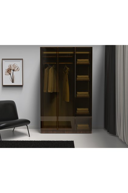 Temperli Bronz Cam Kapaklı Gardrop 3 Kapılı %100 MDF