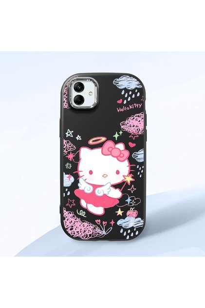 Samsung Galaxy A04 Compatible Case with Camera Protection Black Silicone Couple Phone Case with Kitty Pattern