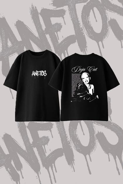 Doja Cat_16 Design Back Printed Cotton Black Oversize T-Shirt