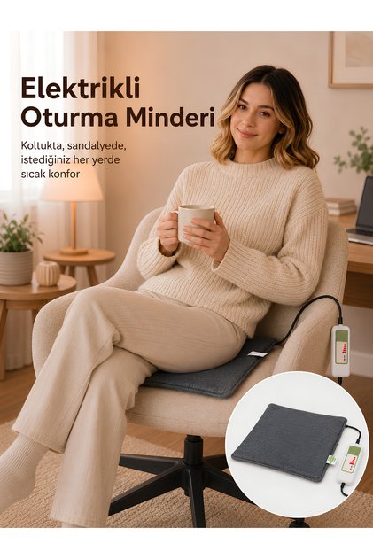 Elektrikli Minder Isıtıcı Dijital Kumandalı Ofis Büro Bahçe Ev Koltuk Sandalye El Ayak Isıtma Minderi 5 Kademeli 220V 30X45 CM