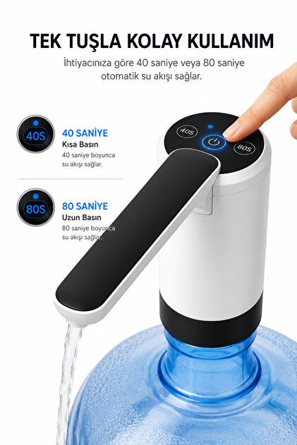 Damacana Pompası Şarjlı Damacana Su Pompası Otomatik Elektrikli Su Pompası USB Şarjlı 19 Litre Uyumlu