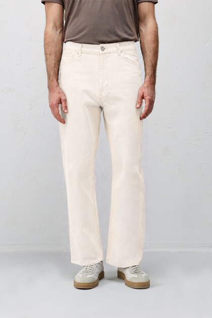 Ekru Baggy Fit Erkek Jean