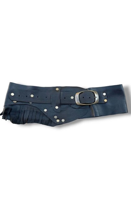Ashgrove Black Tasseled Leather Belt - Handmade Bohemian Accessory