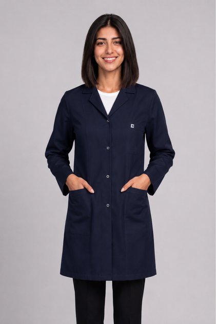 Women's Shirt Collar Long Sleeve Long Length White, Black, Navy Blue Alpaca Fabric Doctor and Nurse Coat