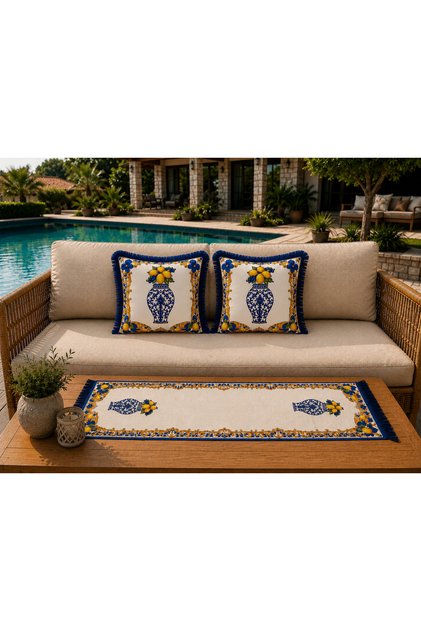 Lemon & Grape Patterned 3-Piece Decorative Throw Pillow Runner Set