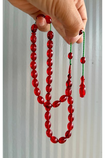 Ahmet Esef Skillfully Crafted 9X12.5 mm Fire Amber Prayer Beads with Systematic Set