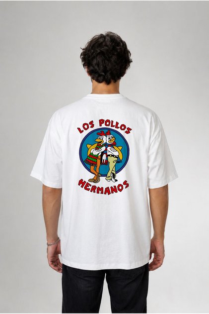 Los Pollos Hermanos Printed Oversize Cotton White T-Shirt