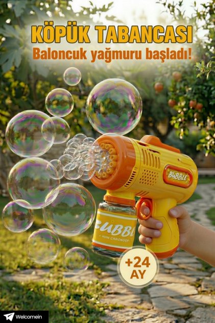 Pilli Otomatik Baloncuk Köpük Tabancası Sabun Köpüğü Eğlenceli Oyuncak Bubble Gun