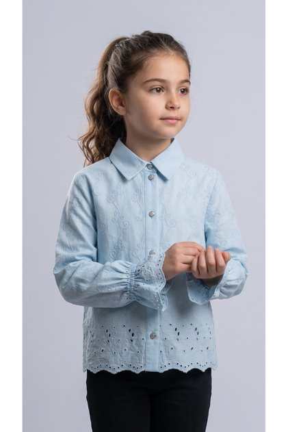 Girl's Scalloped Shirt, Special Occasion Cotton Shirt, Ages 7-14