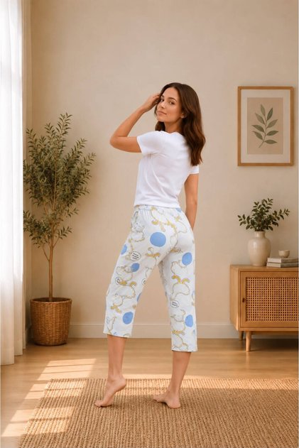 Women's 100% Cotton Seasonal Patterned Short Sleeve T-Shirt Capri Pajama Set