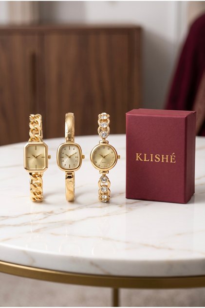 3-Piece Women's Steel Watch Set Gold Color Vintage Old Money Elegant Stylish Luxury Women's Wristwatch Premium Special Collection | Limited Edition 2026