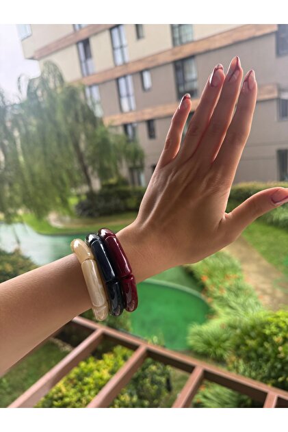 Yeni Sezon Esnek Akrilik 3’lü Kalın Bileklik Seti /Bordo-Krem-Lacivert