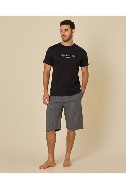Men Black T-Shirt And Grey Shorts Set