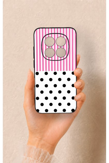 Redmi Note 15 Pro 5g Compatible Pink Striped Polka Dot Patterned Silicone Case