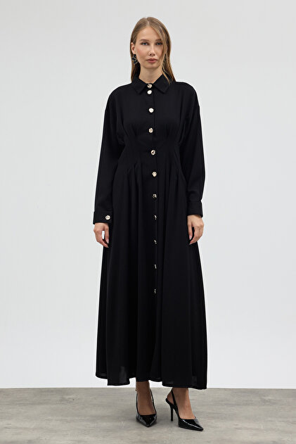 Suzanna Button Detailed Dress - Black