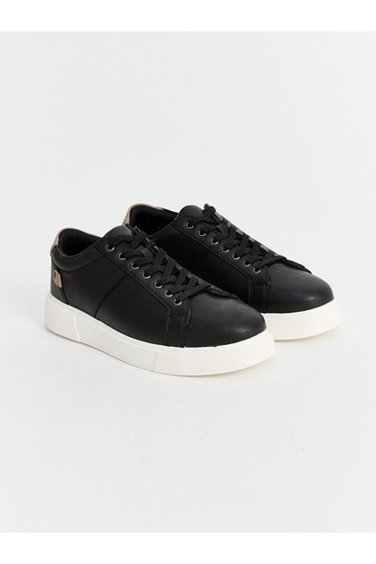 Lcw Steps Black Leather-Look Women's Sports Shoes