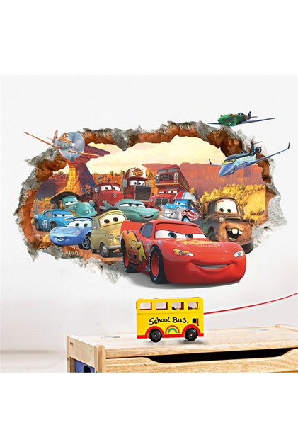 Sticker Decorativ Autoadeziv 3D Mașini de Curse pentru camera copiilor, Dormitor, Living, Scoala sau Gradinita, cadou ideal baieti 70X50 cm