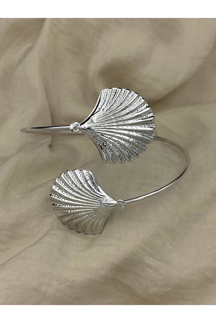 Deniz Kabuğu Model Gümüş Renk Ayarlanabilir Kol Pazu Bilekliği,Armcuff