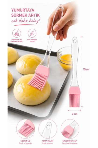 15 Cm Silikon Yumurta ve Yağ Sürme Fırçası 15 cm – Hamur, Pasta, Börek ve Mutfak Fırçası