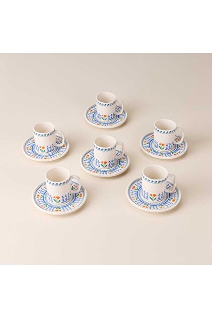 Kitchen Blue Flower 6 Kişilik Kahve Fincanı - Renkli - 90 ml