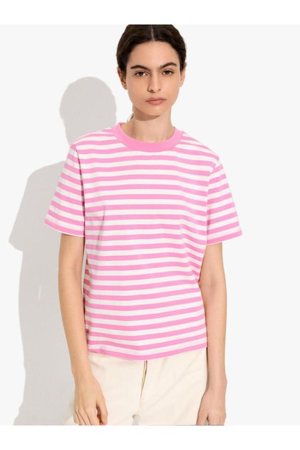 Kadın Çizgili Pamuklu T-Shirt