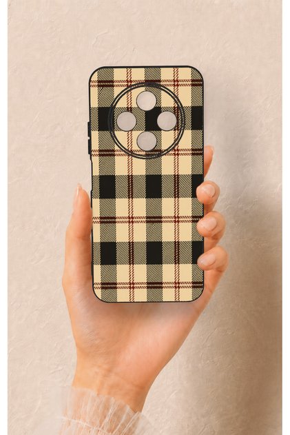 Tecno Spark 30C Compatible Cream Plaid Pattern Silicone Case