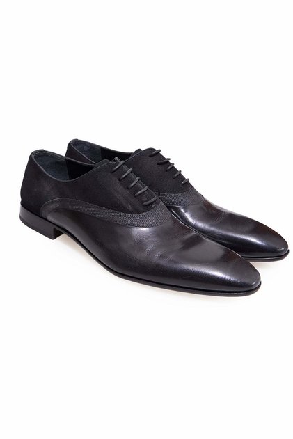 Black Color Lace-Up Genuine Leather Men's Shoes