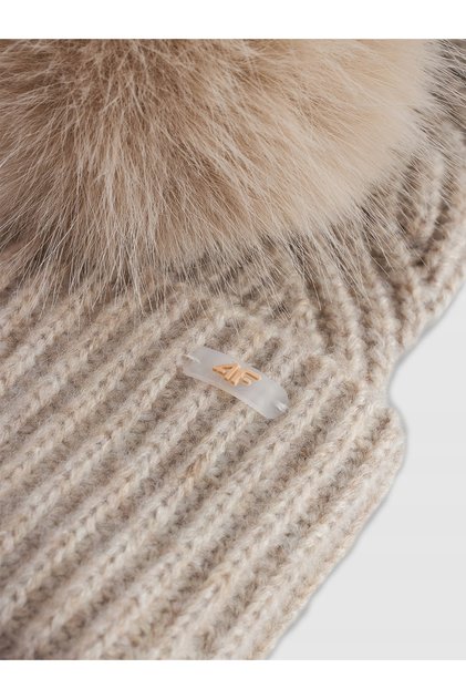 Căciulă de iarnă pentru femei cu pompon 4FWAW25ACAPF620 BEIGE