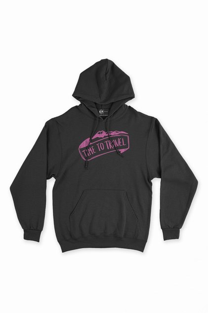 Time To Travel Black Hooded Sweatshirt Hoodie