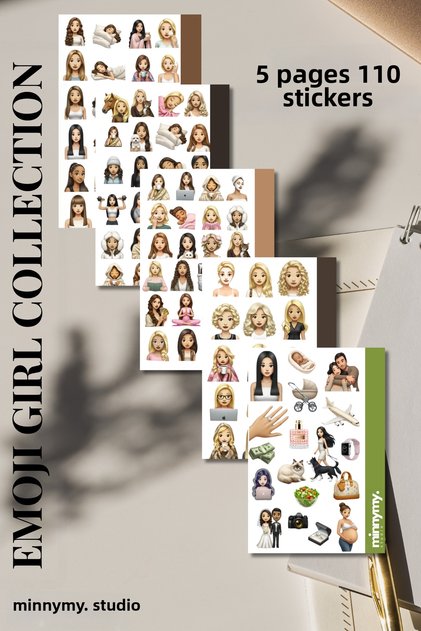 5-Pack Emoji Girl Collection Sticker, Sticker, Agenda, Diary, Planner, Bullet Journal, Scrapbook, Pinterest