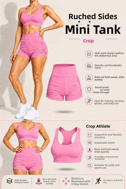 Women's High Waist Side Gathered Mini Leggings-Crop Athlete 2-Piece Set