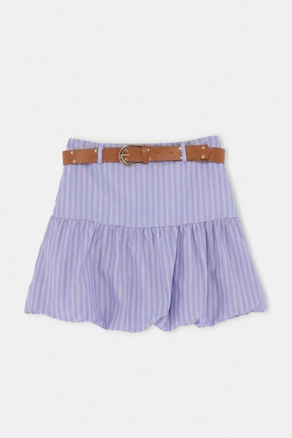 Blue Striped Belted Mini Balloon Skirt Twoss26Et00157