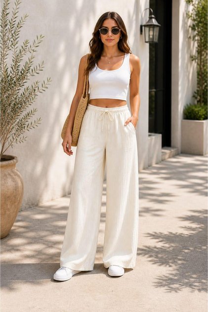 Linen Blended Loose Cut Trousers
