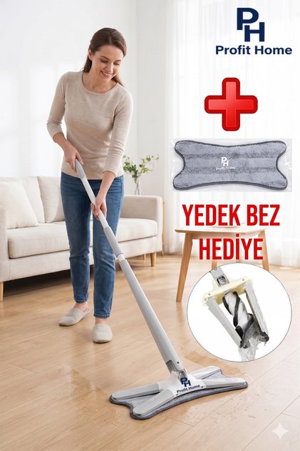 X Mop Yer ve Duvar Silme Mop Kendinden Sıkmalı + Yedek Bez Hediyeli