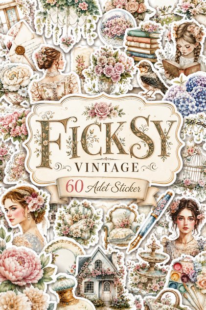 Spring Flowers Themed Vintage Sticker Set - 60 Pieces of Label Stickers