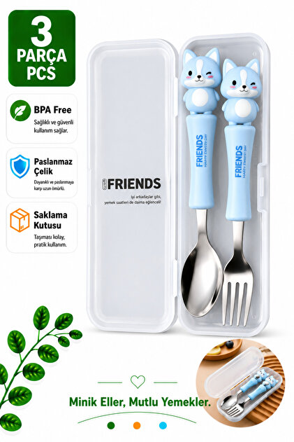 jojobebek Mavi Renk Kedi Figürlü Premium Çocuk BPA Free Paslanmaz