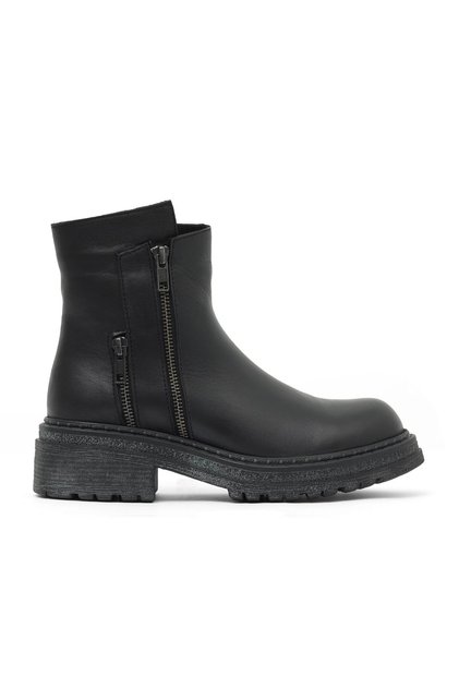 Black Leather Women's Flat Boots 01Wd2108